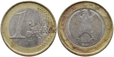 ФРГ 1 евро 2002 J KM 213 биметалл 4393-1127