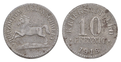 Брауншвейг 10 пфеннигов 1918 Funck 56.2A, Men05 3454.3, Men18 4388.3, Jeger 3a железо 4659-329