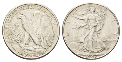 США 1/2 доллара (50 центов) 1947 D KM 142 серебро 3711-1144