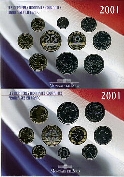 Франция официальный набор из 10 монет 2001 в оригинальном буклете UNC 1181-1-08