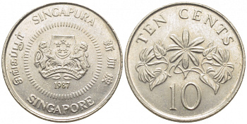 Сингапур 10 центов 1987 KM 51 медно-никель 112-214