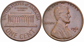 США 1 цент 1961 D, Авраам Линкольн KM 201 медь цинк 105-637