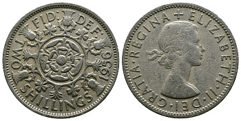 Великобритания 2 шиллинга (флорин) 1956 Елизавета II (1952-2022) KM 906, Spink 4146 медно-никель 4607-932