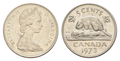 Канада 5 центов 1973 Елизавета II (1952-2022), бобр KM 60.1 никель 4630-721