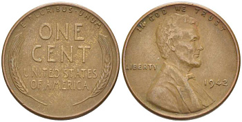 США 1 ЦЕНТ 1942 ЛИНКОЛЬН KM 132 бронза 218-136