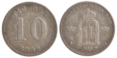 Швеция 10 эре 1882 Оскар II (1872-1907) король Швеции и Норвегии KM 755 серебро 4179-516