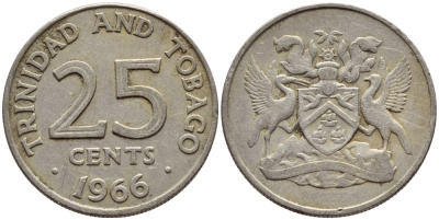 Тринидад и Тобаго 25 центов 1966 герб KM 4 медно-никель 4396-628