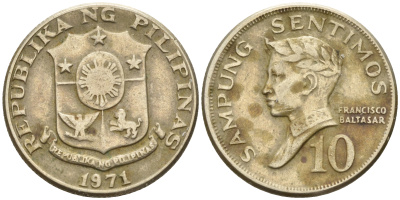 Филиппины 10 сентимо 1971 Франсиско Балагтас KM 198 медь цинк никель    4602-557