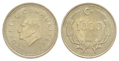 Турция 1000 лир 1993 Кемаль Ататюрк KM 997 медь цинк никель 4648-846