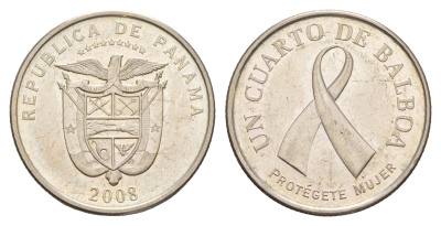 Панама 1/4 бальбоа (25 сентесимо) 2008 Рак молочной железы KM 137 медь плакированная медно-никелем UNC 4642-716