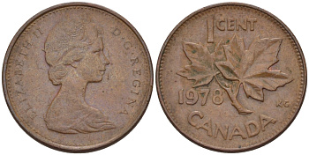 Канада 1 цент 1978 Елизавета II (1952-2022), кленовый лист KM 59.1 бронза 71-448