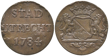 НИДЕРЛАНДЫ, УТРЕХТ 1 ДУИТ 1784 KM 91 медь 28-1253