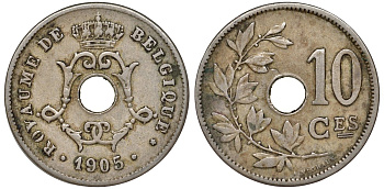 Бельгия 10 сантимов 1905 Belgique KM 52 медно-никель 51-1815