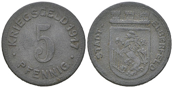 Эльберфельд 5 пфеннигов 1917 Funck 111.1, Men05 6413.1, Men18 8040.1 цинк 4617-165