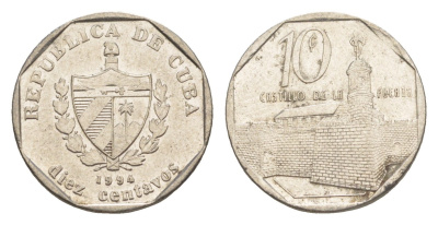Куба 10 сентаво 1994 форт в Гаване Ла-Фуэрса KM 576.1 сталь плакированная никелем 4644-734