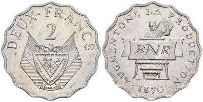 Руанда 2 франка 1970 FAO KM 10 алюминий UNC 4132-443