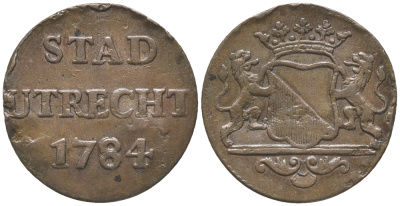 НИДЕРЛАНДЫ, УТРЕХТ 1 ДУИТ 1784 KM 91 медь 28-1253