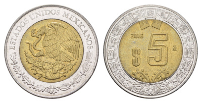 Мексика 5 песо 2016 Mo KM 605 биметалл UNC 4637-714