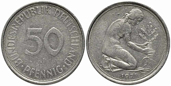 ФРГ 50 ПФЕННИГОВ 1971 J KM 109.1, J. 384 медно-никель 112-154