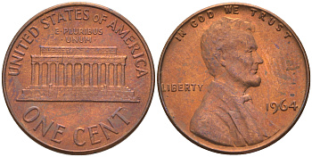 США 1 ЦЕНТ 1964 ЛИНКОЛЬН KM 201 медь цинк 187-1149