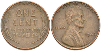 США 1 ЦЕНТ 1946 ЛИНКОЛЬН KM А132 медь цинк 218-218