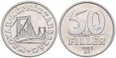 Венгрия 50 филлеров 1983 BP мост Елизаветы в Будапеште KM 574 алюминий 4152-349