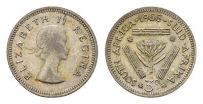 ЮАР 3 пенса 1956 Елизавета II (1952-2022) KM 47 серебро 4547-613