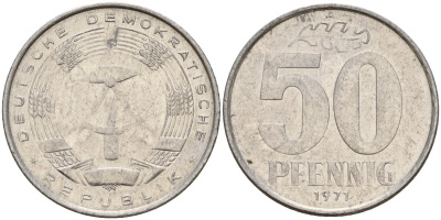 ГДР 50 пфеннигов 1971 A KM 12.2 алюминий 113-1056