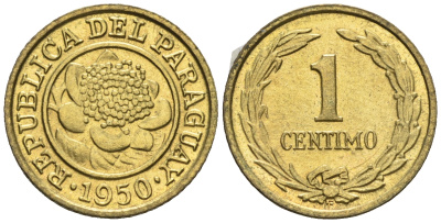 Парагвай 1 сентимо 1950  KM 20 алюминиевая бронза  aUNC  220-963