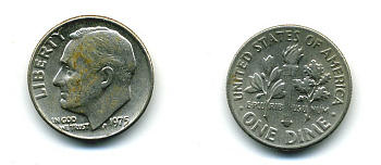 США 10 ЦЕНТОВ = 1 ДАЙМ 1975 РУЗВЕЛЬТ KM 195а медь плакированная медно-никелем 4364-353