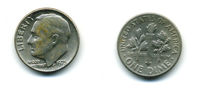 США 10 ЦЕНТОВ = 1 ДАЙМ 1975 РУЗВЕЛЬТ KM 195а медь плакированная медно-никелем 4364-353