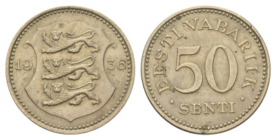 Эстония 50 сентов 1936 год-тип KM 18 никель латунь 4666-626