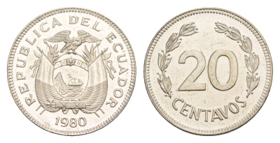 Эквадор 20 сентаво 1980 KM 77.2a сталь плакированная никелем UNC 4640-1239