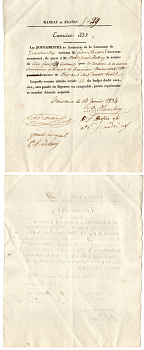 Франция платежный мандат / платежное поручение на суммму 5 франков 1833 за аренду дома / помещения бумага 8618-1-1-1