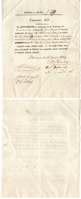 Франция платежный мандат / платежное поручение на суммму 5 франков 1833 за аренду дома / помещения бумага 8618-1-1-1
