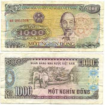 Вьетнам 1000 донгов 1988 Хо Ши Мин, маленькая серия Pick 106а бумага 7547-82-3