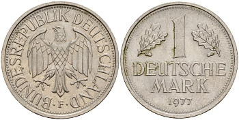 ФРГ 1 марка 1977 F KM 110, J. 385 медно-никель 4159-1141