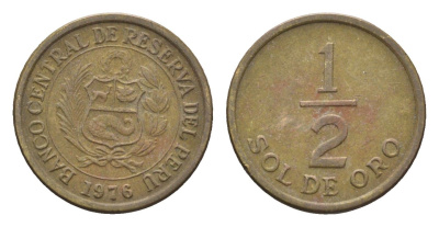 Перу 1/2 соль 1976 KM 265 латунь 4664-454