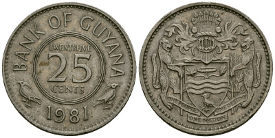 Гайана 25 центов 1981 KM 34 медно-никель 4167-131