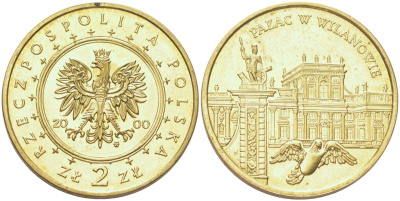 Польша 2 злотых 2000 Замки и дворцы Польши - Вилянувский дворец Y 390 нордик UNC 4122-1145