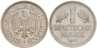 ФРГ 1 марка 1977 F KM 110, J. 385 медно-никель 4159-1141