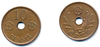 ФИНЛЯНДИЯ 10 ПЕННИ 1942 KM 33.1 медь 51-4952