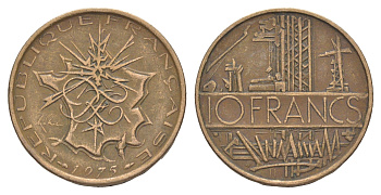 Франция 10 франков 1975 KM 940 медь алюминий никель 4543-631