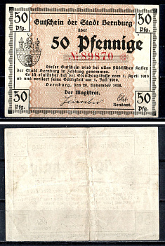 Бернбург (Анхальт) 50 пфеннигов 1918 Mehl Grabowski B32.1bM бумага 7556-49-3-1