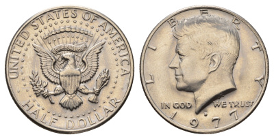 США 1/2 доллара (50 центов) 1977 D, Джон Кеннеди KM A202b медь плакированная медно-никелем UNC 4672-541