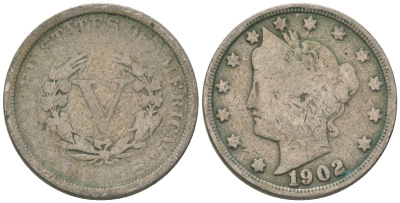 США 5 центов 1902 голова свободы KM 112 медно-никель 4563-732