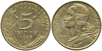 ФРАНЦИЯ 5 САНТИМОВ 1986 ТИП MARIANNE KM 933 медь алюминий никель 99-1121