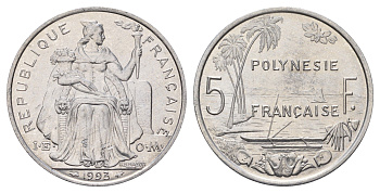 Французская Полинезия 5 франков 1993 KM 12 алюминий UNC 109-1132