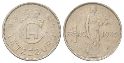 Люксембург 1 франк 1939 Шарлотта (1918-1964) KM 44 медно-никель 4628-1027