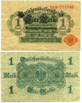 Германия 1 марка 1914 красная серия, выпуск 1917 Pick 51, Розенберг 51с бумага 7547-63-4